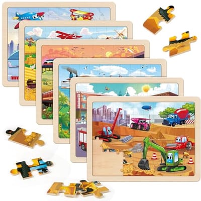 Houten Puzzel Voertuigen voor Kinderen van 4 tot 8 Jaar - Educatief Speelgoed met 6 Thema's van 60 Delen