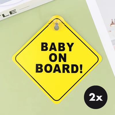 Actie4you® - Baby on Board – Baby in Car – Bordje met Zuignap – Geel – 12x12CM – Model D – 2 Stuks