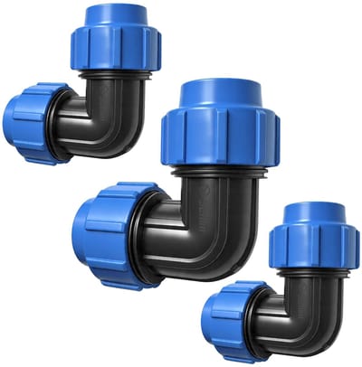3 stuks 32 mm PE-buishoek 90° schroefverbinding, klemverbinder, PP-fitting met kogelkraan, geschikt voor tuinirrigatie