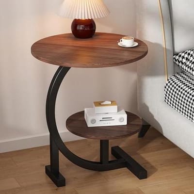 Moderne bijzettafel - Kleine salontafel - Woonkamer Decoratie - Met 2 niveaus - 40x40x62 cm - Zwart Walnoot