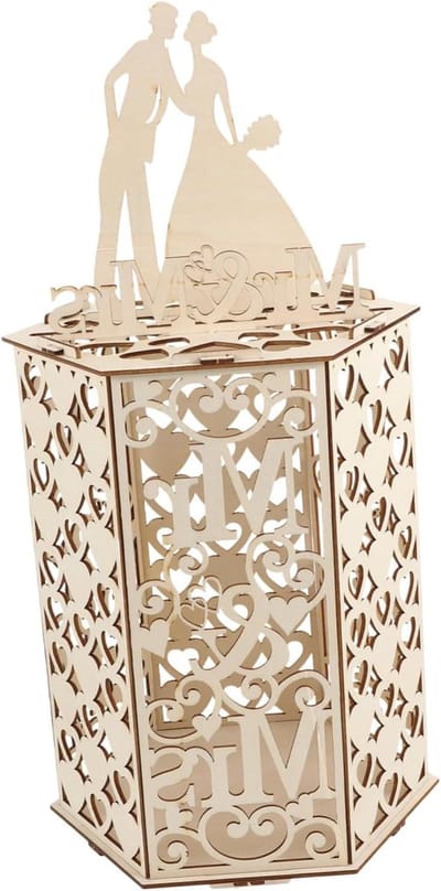 Houten Kaartendoos - Bruiloft Decoratie - Kaarten Verzamelen - DIY Ontwerp - 46 x 23 x 23 cm - Lichtgeel