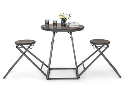 COSTWAY Bartafel met barkruk, set van 2 personen, inklapbaar, houten aanrecht met metalen frame, voor woonkamer, eetkamer en keuken