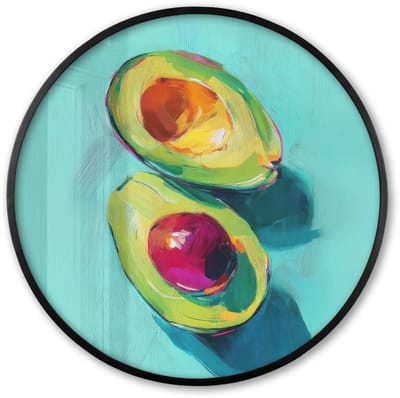 Poster in lijst Rond - Fotolijst 60x60 cm - Posters - Avocado - Groen - Pit - Schaduw - Ronde posterlijst zwart - Decoratie - Wanddecoratie woonkamer - Muurdecoratie slaapkamer