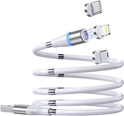 VLTG USB kabel Magnetisch - 3 in 1 - 8 Pin/USB-C/Micro - 1m - Wit