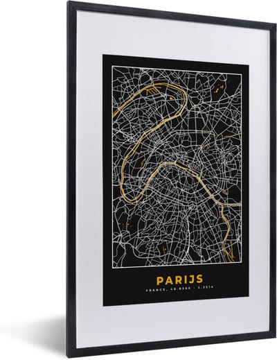 Fotolijst incl. Poster - Parijs - Stadskaart - Goud - Plattegrond - Kaart - 40x60 cm - Posterlijst