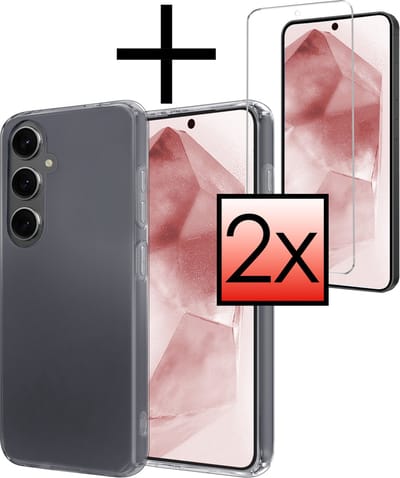 Hoesje - Met 2x Screenprotector - Geschikt voor Samsung Galaxy A55 - Sterk & Shockproof - Back Cover - Siliconen Case - Telefoon Hoes - Transparant