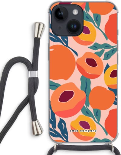Case Company® - Hoesje met koord geschikt voor iPhone 14 hoesje met Koord - Perzik - Telefoonhoesje met Zwart Koord - Bescherming aan alle Kanten en Over de Schermrand