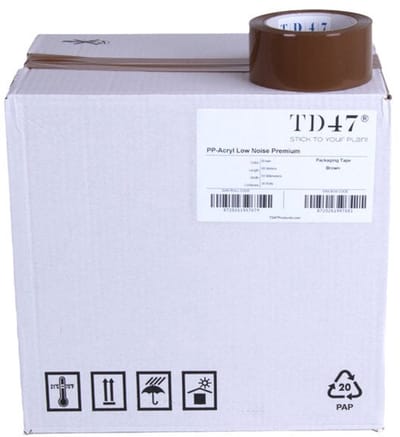 TD47 Verpakkingstape PP low noise Premium 48mm x 66m Bruin (Doos 36 Rollen)