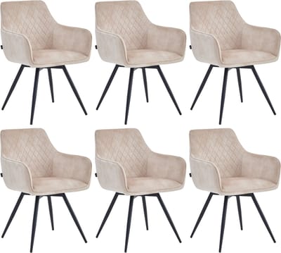 Colenis® - Sierra Eetkamerstoel - Set Van 6 - Beige - Adoré Velvet - Industrieel - Draaibaar - 360°