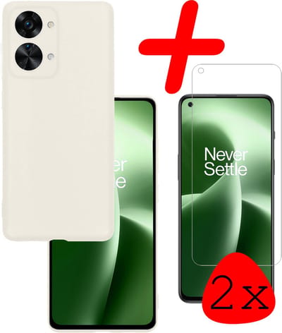 Hoesje Met 2x Screenprotector - Geschikt voor OnePlus Nord 2T - Sterk & Shockproof - Back Cover - Siliconen Case - Telefoon Hoes - Wit