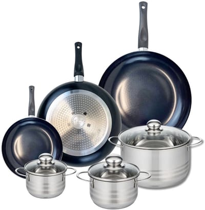 Set van 3 Koekenpannen 20, 28 en 32 cm en 3 kookpotten 12, 14 en 20 cm Elo Prima Brillant