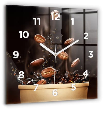 Wallfluent Wandklok - Hete koffie Stijlvolle Klok - 60 cm x 60 cm - Bruin Wandklok - Witte Handen - Wandklok Met Cijfers - Stille Wandklok Slaapkamer - Vierkante Glazen Klok - Industrieel Wandklok - Stijlvolle Klok