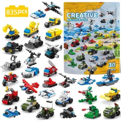 835 pièces 30 Styles Mini Véhicules Réservoir Avion Voiture Blocs de Construction axés sur l'apprentissage Briques Do-It-Yourself pour Enfants Jouets idéaux pour les Enfants