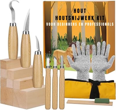 DD® Houtsnijset - Woodcarving - Houtsnijden - 30 Stuks Houtsnijgereedschap Set - Bruin- 5cmx5cmx5cm; 3.3 kg