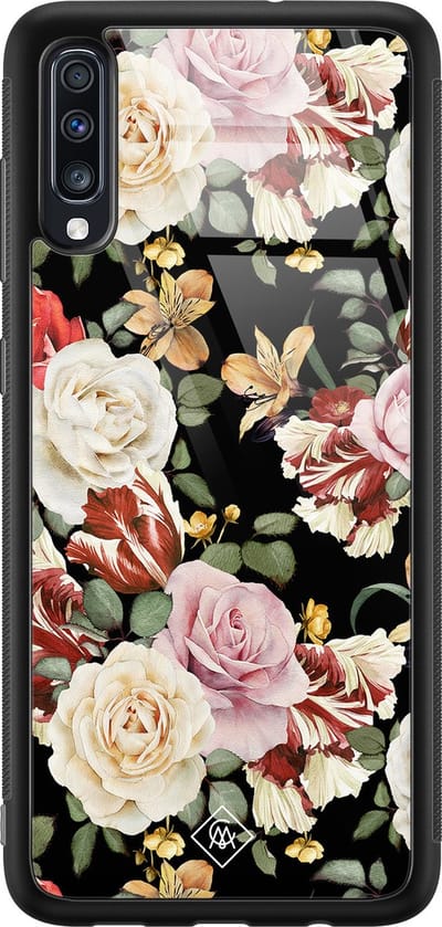 Casimoda® hoesje - Geschikt voor Samsung Galaxy A50 - Bloemen flowerpower - Luxe Hard Case Zwart - Backcover telefoonhoesje - Multi