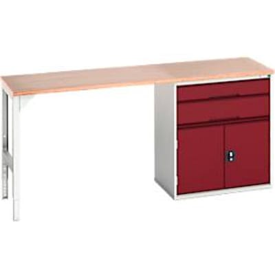Onderzetter Bott verso, multiplex legbord, 2 laden, 1 deur, 1 legbord, B 2000 x D 600 x H 930 mm, lichtgrijs/paarsrood