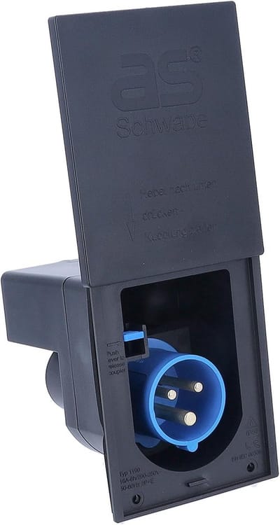 CEE Caravanvoerplug met Scharnierend Deksel - IP44, 230 V/16 A/3-Pins, Wit