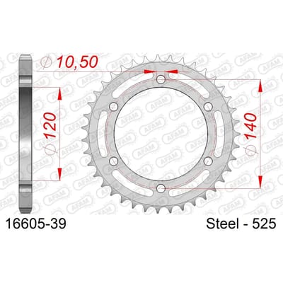 Stalen tandwiel Afam 525 39 dents