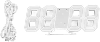 VT Goods - 3D-led-wandklok - Digitale klok - Moderne wekker met temperatuurweergave - Wit frame - Timer voor thuis - Geschikt voor woonkamer