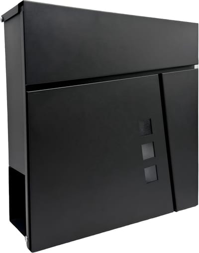 Brievenbus met slot - 37,5x37x10,5 cm - krantenvak - metaal - zwart