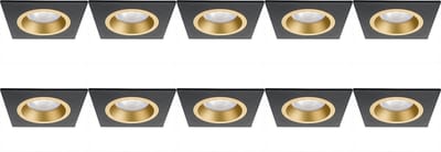 Spot Armatuur 10 Pack - Pragmi Rodos Pro - GU10 Inbouwspot - Vierkant - Zwart/Goud - Aluminium - 93mm