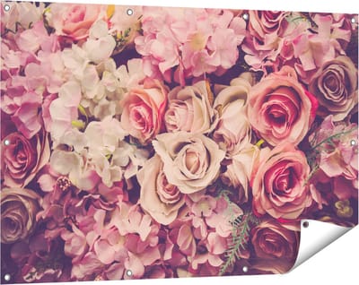 Gards Tuinposter Roze Rozen Achtergrond - Retro - Bloemen - 120x80 cm - Tuindoek - Tuindecoratie - Wanddecoratie buiten - Tuinschilderij
