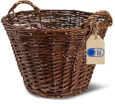 Creative Home Rieten mand met twee handvatten | Groot ø 50 cm | Perfect voor cadeaumand, haardmand, brandhoutmand, mand, gevlochten van riet voor woonkamer, badkamer, kinderkamer, universeel
