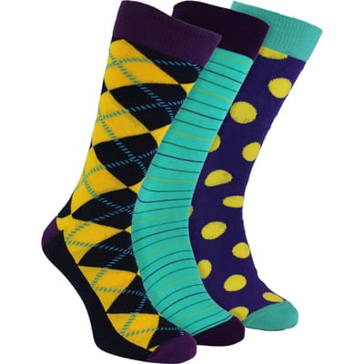 HS by Happy Socks - Heren 3-pack Fun Novelty Kousen - Ruitpatroon (Paars)