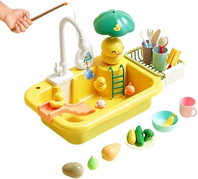 Watertafel Speelgoed - Buitenspeelgoed Tuin - Kinderspel Buiten - Met Ingebouwde Pomp - 40 x 12 x 28.5 cm - Geel