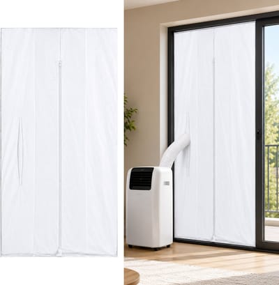 Türafdichting voor Mobiele Airco – 90x210cm met Trekkoord & 7m Klittenband – voor Balkondeur – Wit – 1 Set