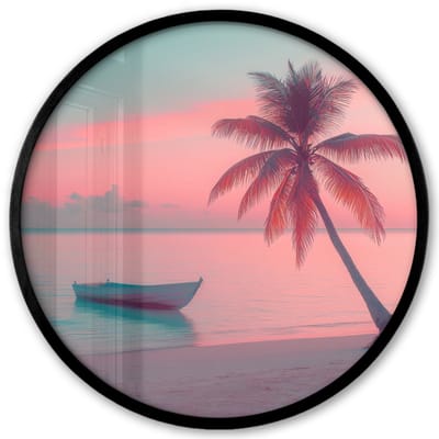 Poster in lijst Rond - Fotolijst 40x40 cm - Posters - Zee - Boot - Zonsondergang - Ronde posterlijst zwart - Decoratie - Wanddecoratie woonkamer - Muurdecoratie slaapkamer