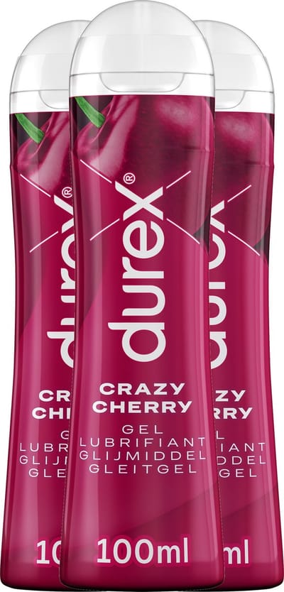 Durex Glijmiddel Crazy Cherry - Kers - waterbasis - 100ML - 3 Stuks - Voordeelverpakking