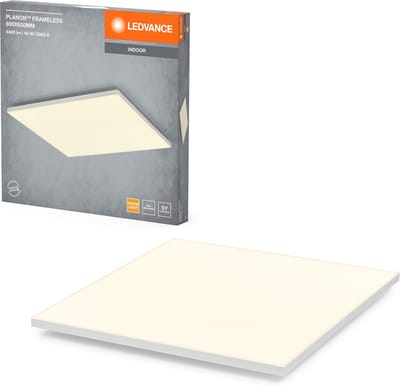 LEDVANCE Planon Frameloze plafondlamp in wit met geavanceerde LED-technologie, 40 W, vierkante vorm (600 x 600 mm), warm witte lichtkleur bij 3000 K, aluminium behuizing, matte PMMA diffuser