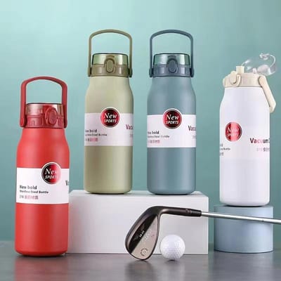 Thermosbeker met grote capaciteit van 316 roestvrij staal, voor mannelijke en vrouwelijke studenten met rietje, drinkbeker met grote buik, draagbare thermische isolatie, sportketel 600ml rood