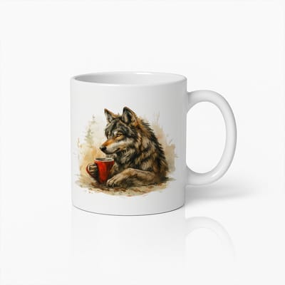 Wolf met Koffiemok – Artistiek Wild Dierenliefhebber Geschenk