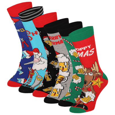 Kerstsokken - Heren - 6-Pack - Multi Color - Maat 41/46 - kerstsokken mannen - kerstsokken heren - sokken kerstmis