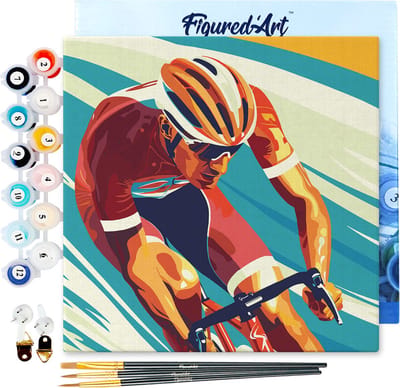 Figured'Art Mini Schilderen op Nummer Volwassenen 20x20cm met Sportaffiche Wielrennen - Klein Formaat Creatieve Hobby Kit DIY Art Nummer Compleet