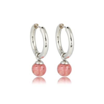 My Bendel - Zilverkleurige Oorbel Rhodonite Edelstenen Balletje - Rhodonite Zilverkleurige Oorringen: Elegantie In Balans - met Luxe Cadeauverpakking | Sieraden Voor Dames