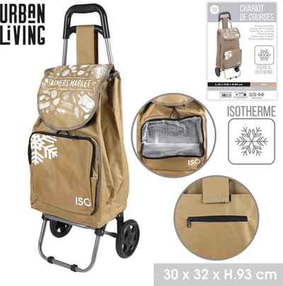 BOODSCHAPPENWAGEN 35L MET 5L ISOTHERME ZAK H95CM BEIGE