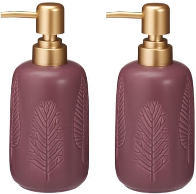 Bathroom Solutions Zeeppompje / dispenser Forrest - 2x - bordeaux rood - aardewerk - 7 x 17 cm - 370 ml - keuken en badkamer