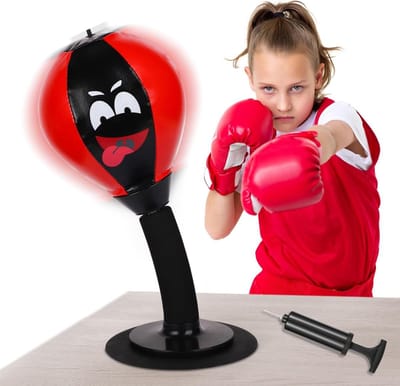 Bokszak met Zuignap voor Desktop Aanrecht en Deur - Fun Punch Rage Bag voor Kinderen en Volwassenen - Zwart Rood