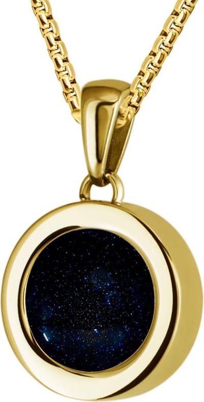 Quiges 12mm Mini Munt Hanger Verguld RVS Schroefsysteem Glans met Zandsteen Blauw Munt en Anker Ketting 42-46cm