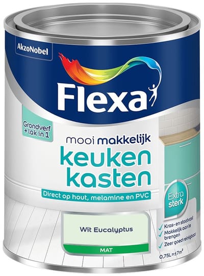 Flexa - Mooi Makkelijk Keukenkasten Mat - Wit Eucalyptus - Mengverf - 750 Ml