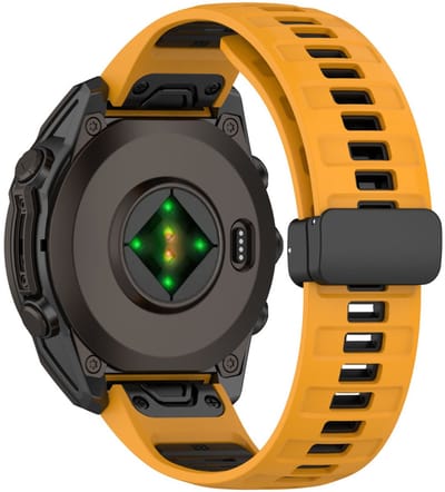 Siliconen bandje - geschikt voor Garmin Fenix 5 / 5 Plus / 6 / 6 Pro / 7 / 7 Pro / 8 (47 mm) / E (47 mm) / Epix (Pro) (2) 47 mm/ Quatix 5 / 6 / 7 / 7 Pro / Approach S60 / S62 / S70 47 mm / MARQ / D2 Delta / D2 Mach 1 / Descent G1 - oranje-zwart