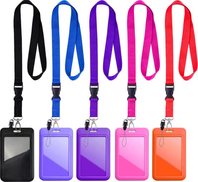 5 Stuks Afneembaar Lanyard Sleutelhangers met 5 ABS Badgehouders - Zwart Nekkoord - Keycord Pashouder - Kaarthouder met Keykoord - Badge Houder voor Kaart/Sleutels - Telefoon/GSM Koord - Sleutelkoord - Universeel ID Pashouder - Telefoonkoord