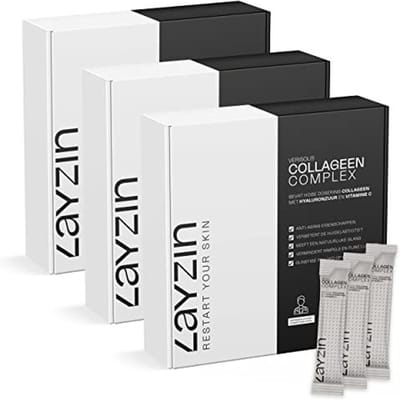 LAYZIN Collageen Poeder – 5000 mg Verisol® Collageen met Hyaluronzuur & Vitamine C – Collageen Supplement voor Huid, Haar & Nagels – 90 Sachets – Halal