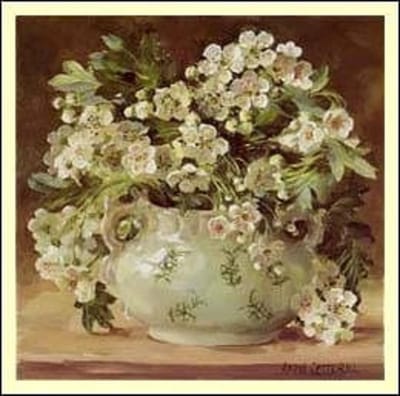 Dubbele kaart met env. Witte Meidoorn 15x15cm