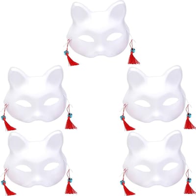 Set van 5 Witte Carnaval Maskers voor Katten, DIY Lege Maskers voor Halloween, Cosplay en Schilderen voor Kinderen en Volwassenen
