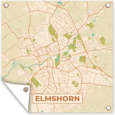 Tuin poster Kaart - Elmshorn - Stadskaart - Plattegrond - Vintage - 200x200 cm - Tuindoek