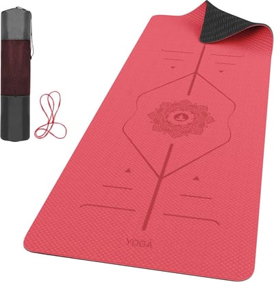 Pro Yogamat met uitlijningslijnen - 6 mm dikte - antislip - ultralicht - zweetbestendig - milieuvriendelijk - met draagtas en riem - voor dames en heren - voor pilates en gymnastiek Yoga mat